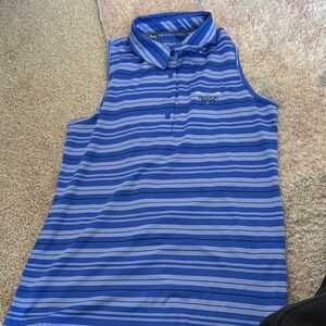 Vantage Blue Striped Sleeveless Polo